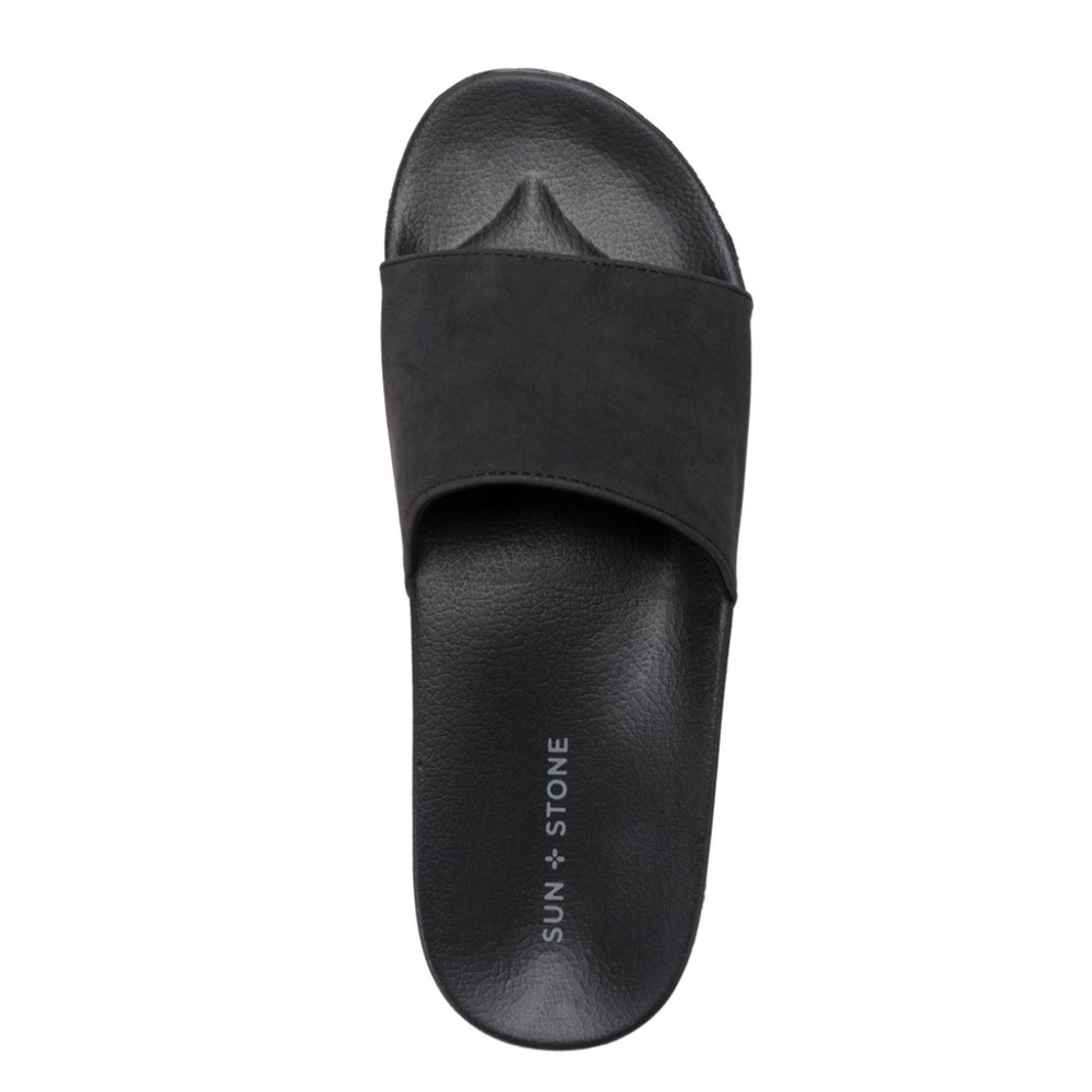 SUN STONE Ian Black Slip On Slide Sandals